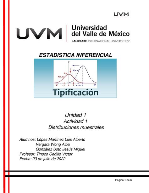 A1 Eq 5 Realizacion De Ejercicios Página 1 De 6 Estadistica Inferencial Unidad 1 Actividad 1