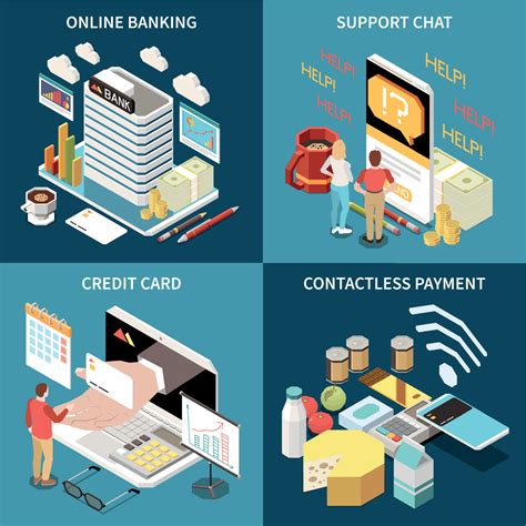 Online Mobile Banking Services 2x2 Concept 21894776 Vector Art At Vecteezy