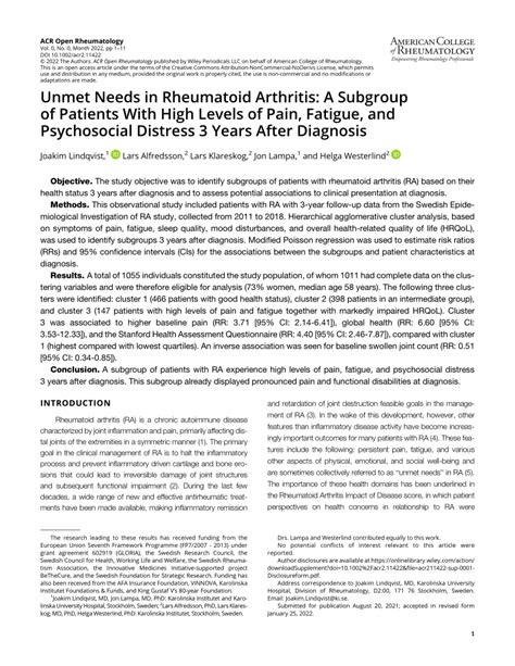 Pdf Unmet Needs In Rheumatoid Arthritis A Subgroup Of Patients With