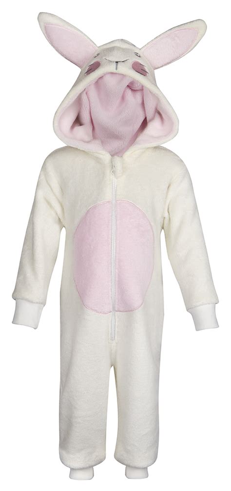 Girls Rabbit Novelty Hooded Onesie Fleece Pyjamas Pjs Bunny Ears Dress