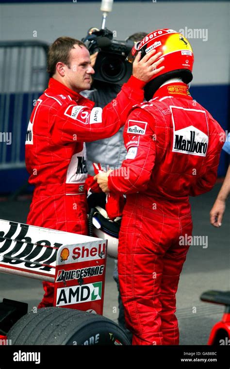 Ferrari S Rubens Barrichello L Gives Teamate Michael Schumacher R A