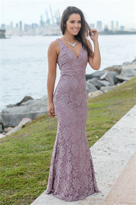 Mauve Lace Maxi Dress With Open Back Bridesmaid Dresses Saved By