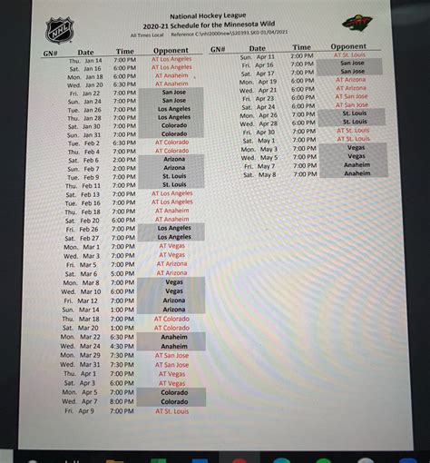 Printable Minnesota Wild Schedule - Printable Word Searches