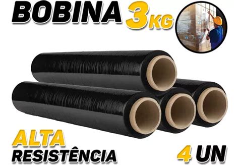 Kit Bobina Filme Stretch Mm X Mic Kg Preto Unidades