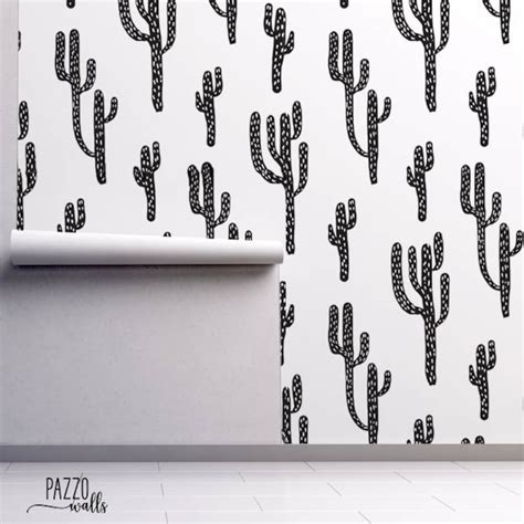 Black and White Cactus Wallpaper Renters Decor Traditional | Etsy