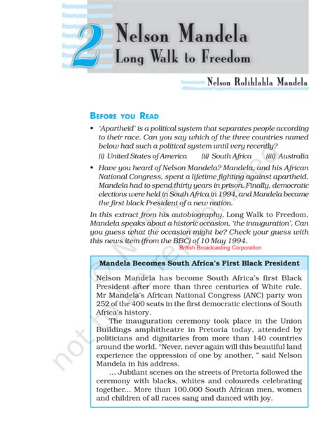 Ncert Book Class English Chapter Nelson Mandela Long Walk To