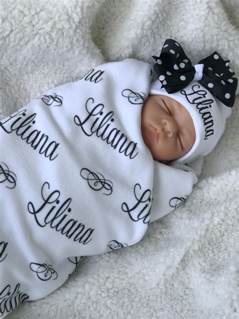 Baby Swaddle Blanket Black Baby Blanket Baby Name Blanket Etsy