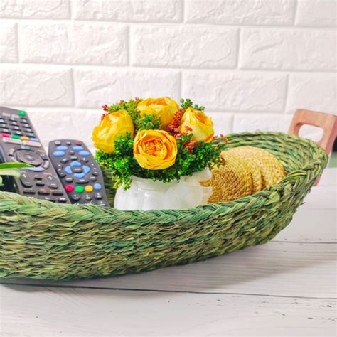 Sabai Grass Green Boat Tray Bread Basket Eco Friendly Organizer