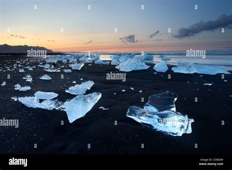 Big chunks of Glacier Ice on Black Sand Beach, Jökulsárlón, Iceland ...