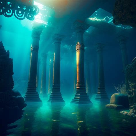 Premium Photo | Underwater lost city atlantis and its ruins