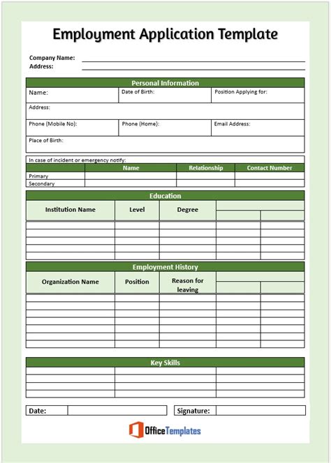 Employment Application Templates Office Templates Worksheets Library