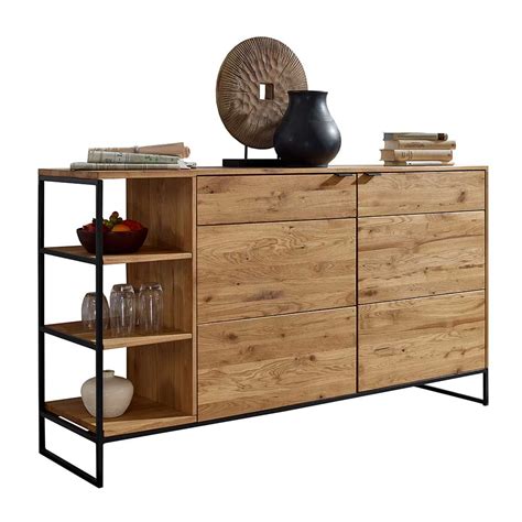 Großes Sideboard Coozia aus Wildeiche Massivholz mit Bügelgestell aus