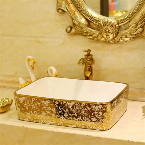 Buy Gold Color Bathroom Cloakroom Ceramic Sinks