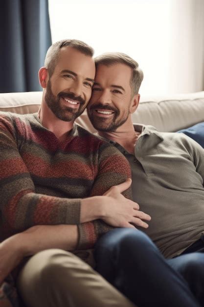 Premium AI Image Shot Of A Gay Couple Relaxing Together On The Sofa At Home Created With