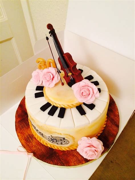 Violin Pink Roses Piano Vintage Gold Th Birthday Cake By