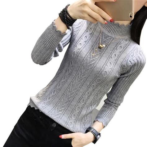 Women Sweater Autumn Winter Knitted Turtleneck Elastic Outwear Ladies