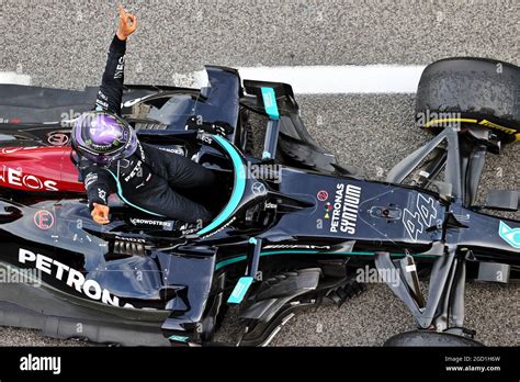 Race Winner Lewis Hamilton Gbr Mercedes Amg F1 W12 Celebrates In Parc Ferme Spanish Grand