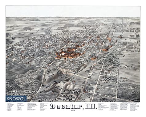 Historic map shows bird’s eye view of Decatur, Illinois in 1878