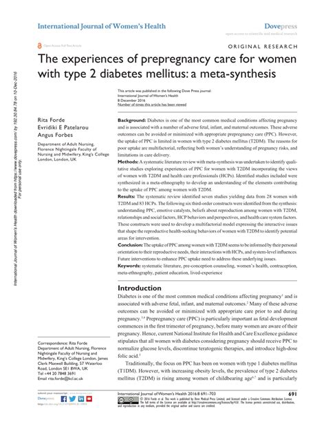 Pdf The Experiences Of Prepregnancy Care For Women With Type 2