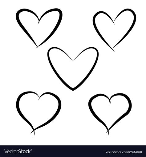 Set of outline hand drawn heart icon Royalty Free Vector