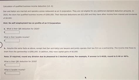 Solved Calculation Of Qualified Business Income Deduction Chegg