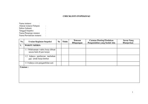 23 Form Checklists Inspeksi K3 Checklists Inspeksi K Nama Instansi