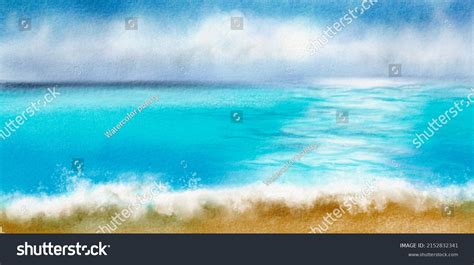 Watercolor Illustration Seascape Sea Ocean Water Stock Illustration ...