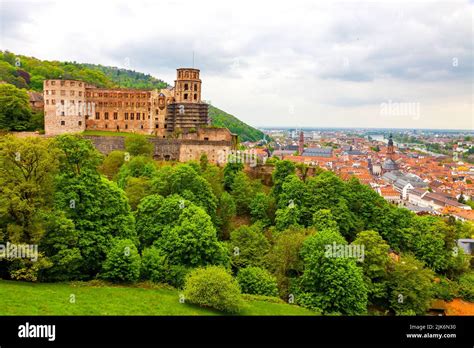 Aerial View Of Heidelberg City Baden Wurttemberg State Germany Ruins