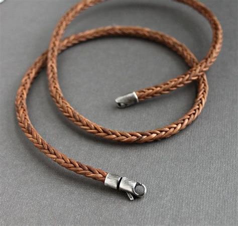 Square Braid Leather Cord Necklace Sterling Silver Clasp Braided