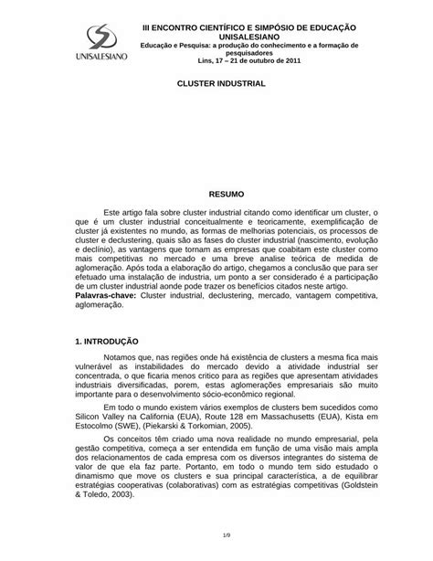 Pdf Cluster Industrial Sem Autores Ou Canais De Distribui O