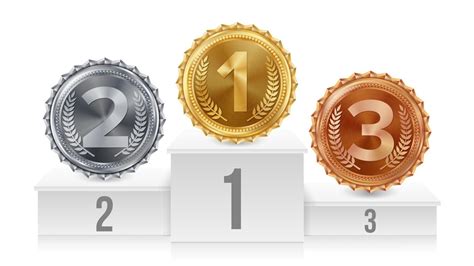 Pedestal With Gold, Silver, Bronze Medals Vector. White Winners Podium. Number One. 1st, 2nd ...