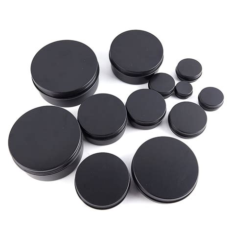 Black Empty Round Aluminum Box Metal Tin Cans Cosmetic Cream Diy