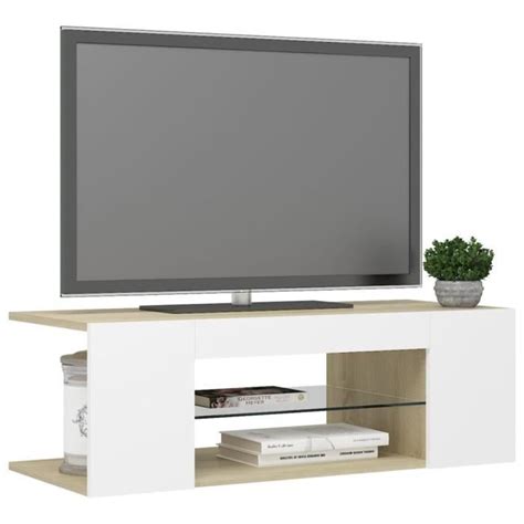 Meuble TV avec lumières LED Blanc et chêne sonoma 90x39x30 cm FAS