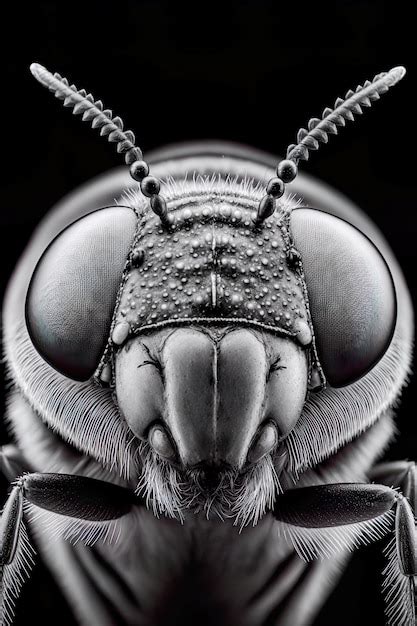 Frontal Retrato Blanco Y Negro Primer Plano Insectos Foto Premium