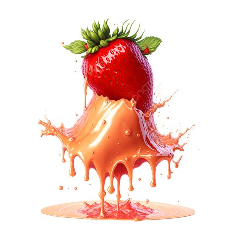 Realistic Fresh Strawberry With Caramel Splash Strawberries Water