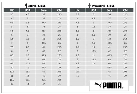 Puma Shoe Size Chart Women To Men