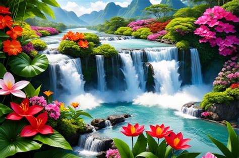 Premium AI Image | majestic waterfall in the mountain forest serene ...