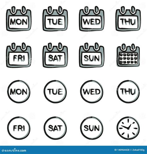 Days of the Week Icons Freehand 2 Color Stock Vector - Illustration of sitting, line: 140964428