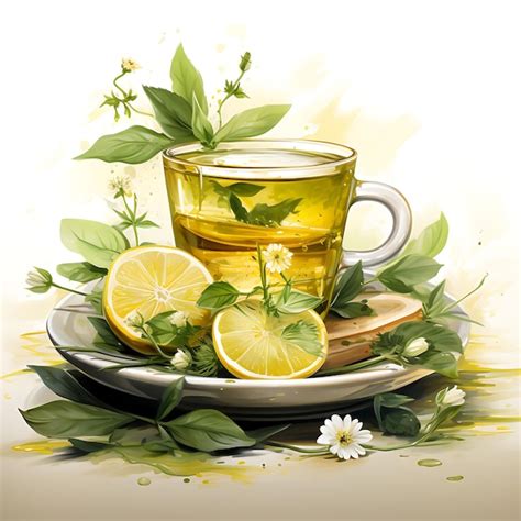 Premium Ai Image Watercolor Of A Tea Drink Showcasing The Delicate