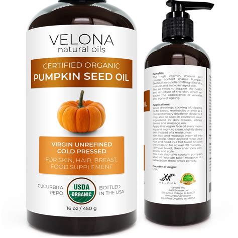 Velona Pumpkin Seed Oil Usda Certified Organic 16 Oz 100 Pure And