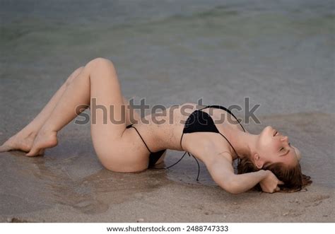Sensual Woman Bikini Lying On Sandy Stock Photo Shutterstock