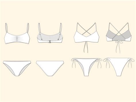 Bikini Swimsuit Set Bundle Styles Vector Flat Fashion CAD Technical Drawings For Adobe