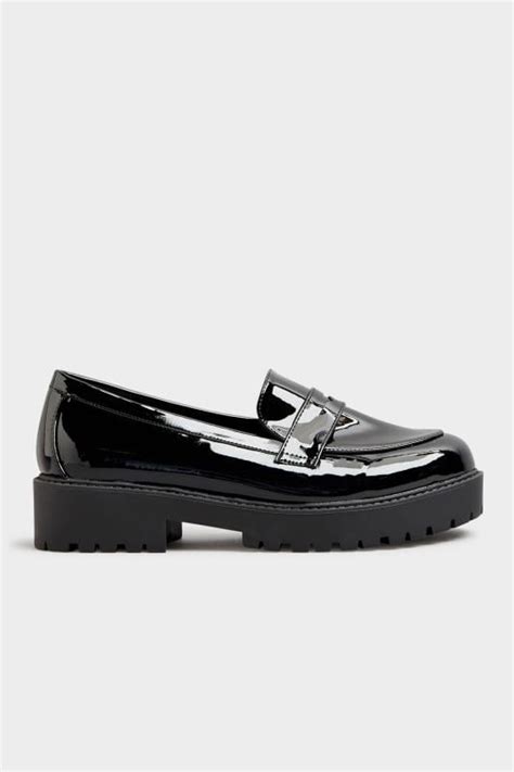 Plus Size Black Patent Chunky Loafers In Extra Wide Fit | Yours Clothing