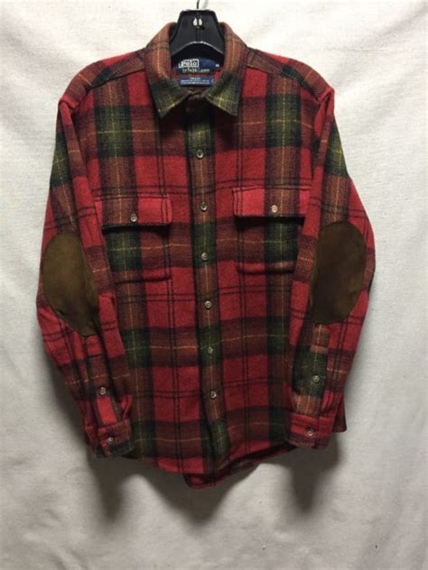 Polo Ralph Lauren Button Up Plaid Flannel Button Up Shirt Suede Elbow Patches As Is Boardwalk