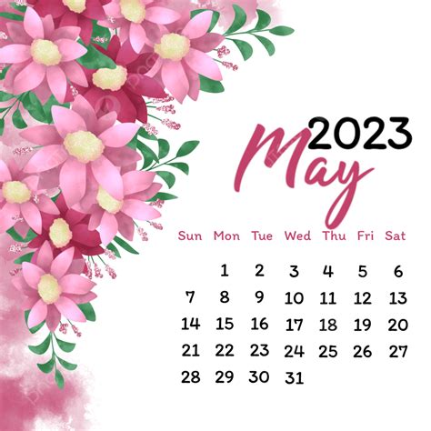 Calendario De Mayo De 2023 Y Adorno De Flores Rosas Png Mayo 2023