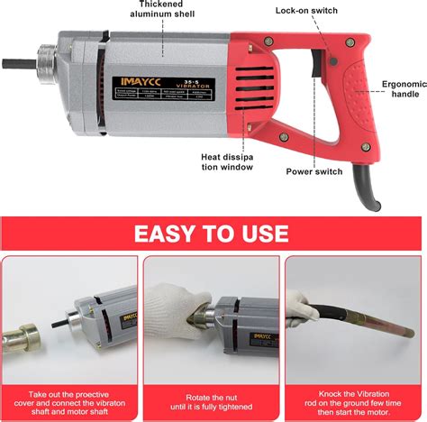 IMAYCC Power Concrete Vibrator 1300W 110V Concrete Vibrabrater With 6 6