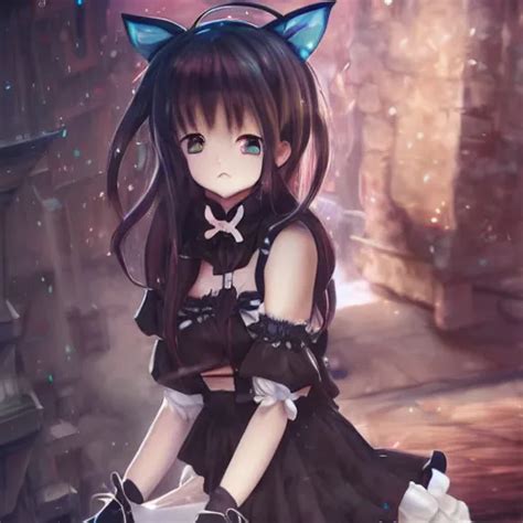 Krea Catgirl Nekomimi Maid Dress Anime Extremely Detailed Eyes