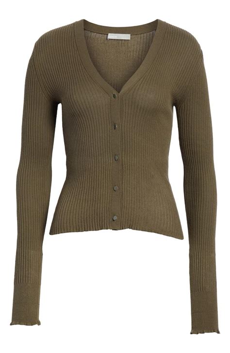 Vince Ribbed Lettuce Cuff Cotton Cardigan In Bayleaf Modesens