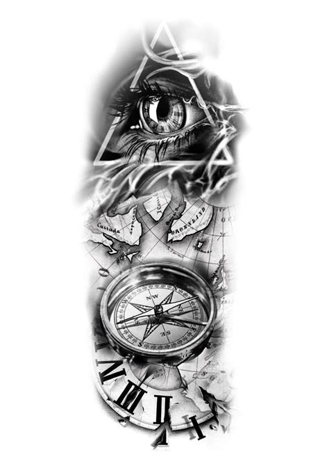 Eye compass map clock tattoo design – Artofit