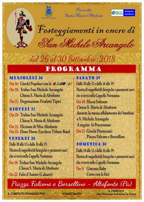 Altofonte Ufficializzato Il Programma Del Festeggiamenti In Onore Di